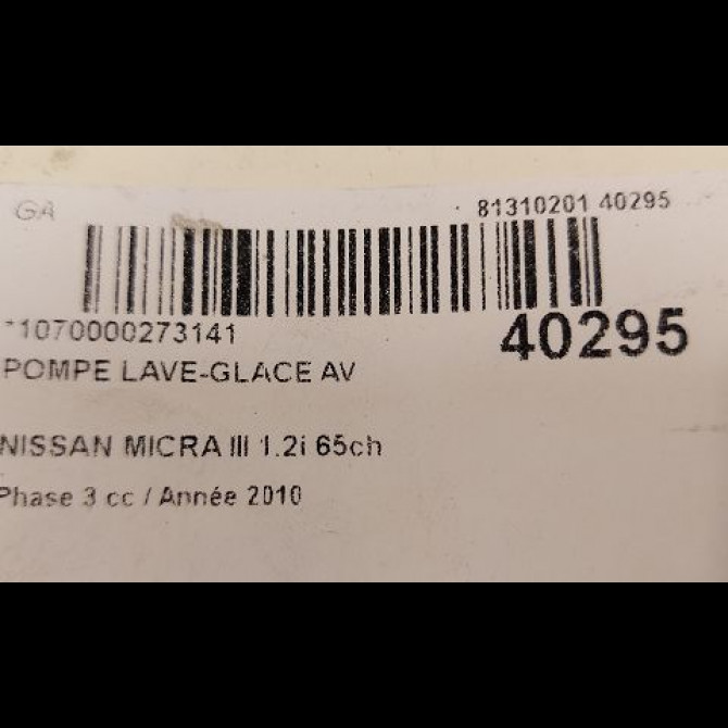 Pompe lave-glace avant occasion NISSAN MICRA III Phase 3 11-2007->11-2010 1.2i 65ch 28920BC10A 2