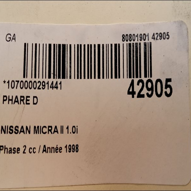 Phare droit occasion NISSAN MICRA II Phase 2 01-1996->04-1998 1.0i B60105F401 3