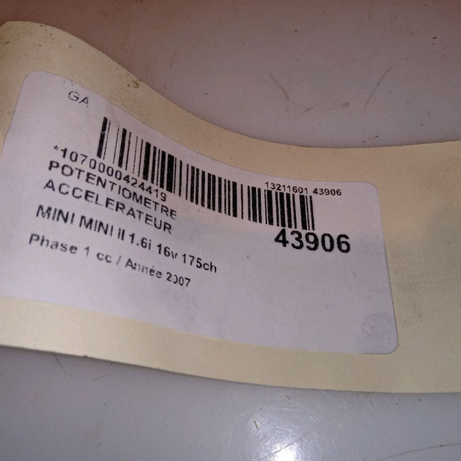 Potentiometre accelerateur occasion MINI MINI II Phase 1 09-2006->12-2010 1.6i 16v 175ch COOPER S 4