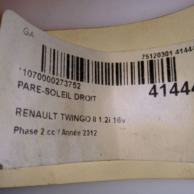 Pare-soleil droit occasion RENAULT TWINGO II Phase 2 12-2011->12-2014 1.2i 16v 75ch 964001550R 3