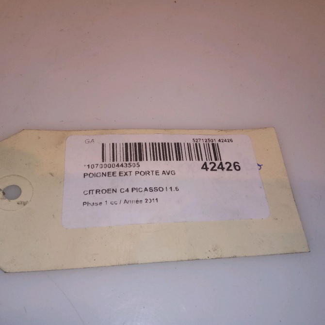 Poignee ext porte avg occasion CITROEN C4 PICASSO I Phase 1 01-2007->10-2013 1.6 HDi 8v 110ch 9101HR 4