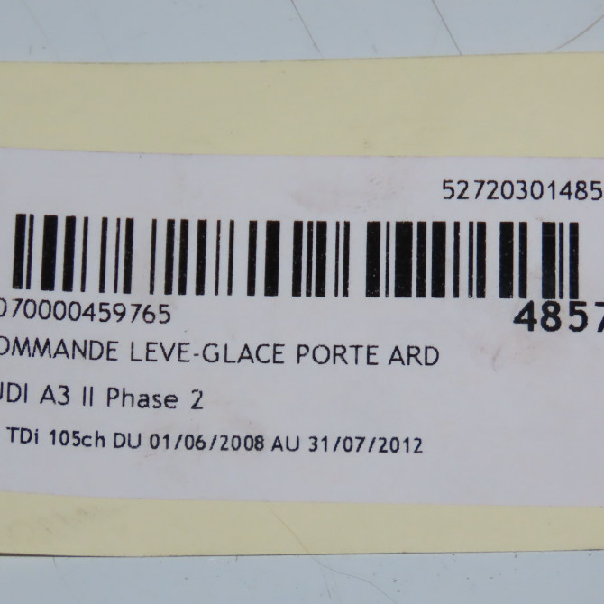 Commande leve-glace porte arrière droite occasion AUDI A3 II Phase 2 06-2008->07-2012 1.6 TDi 105ch 4F0959855B5PR 5