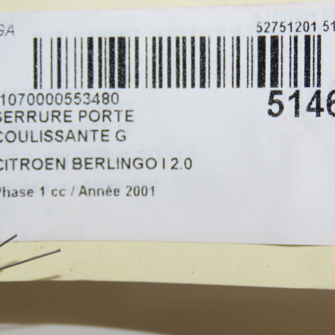 Serrure porte coulissante g occasion CITROEN BERLINGO I Phase 1 09-1996->11-2002 2.0 HDi 4