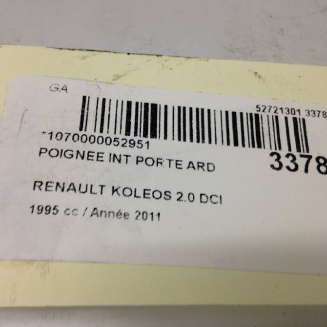 Poignee int porte ard occasion RENAULT KOLEOS I Phase 1 06-2008->12-2011 2.0 DCI 150ch 80670JY10A 4