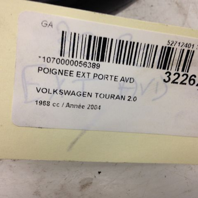 Poignee ext porte avd occasion VOLKSWAGEN TOURAN I Phase 1 03-2003->12-2006 7H0837205DGRU 3