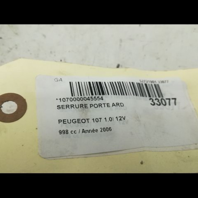 Serrure porte ard occasion PEUGEOT 107 Phase 1 06-2005->12-2008 1.0i 12v 9138G7 4