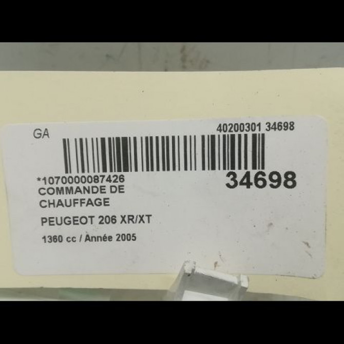 Commande de chauffage occasion PEUGEOT 206 Phase 1 09-1998->03-2009 1.4i 4