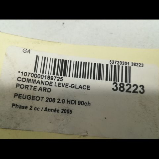 Commande leve-glace porte arrière droite occasion PEUGEOT 206 Phase 2 02-2003->02-2009 2.0 HDI 90ch 3
