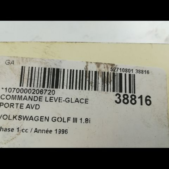 Commande lève-glace porte avant droite occasion VOLKSWAGEN GOLF III Phase 1 01-1992->12-1997 1.8i 90ch 3