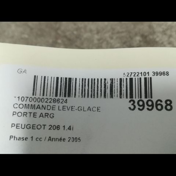 Commande leve-glace porte arrière gauche occasion PEUGEOT 206 Phase 1 09-1998->03-2009 1.4i 3