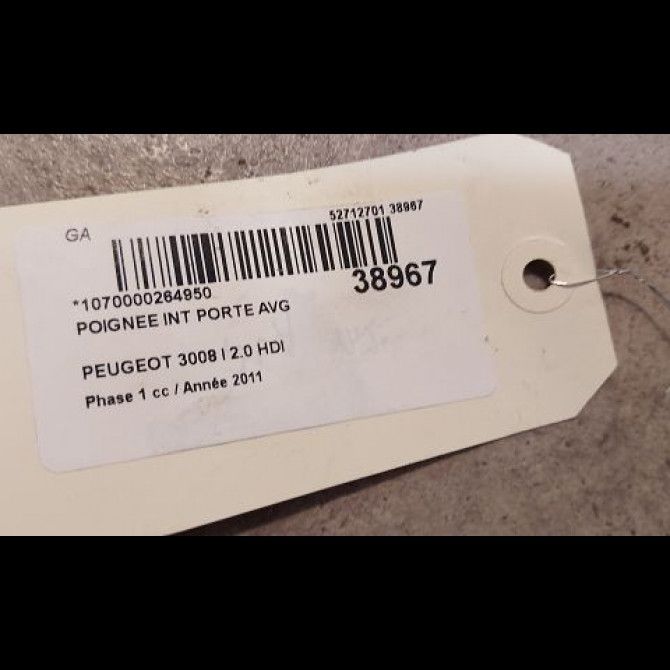 Poignee int porte avg occasion PEUGEOT 3008 I Phase 1 04-2009->12-2013 2.0 HDI 150ch 9143T1 2