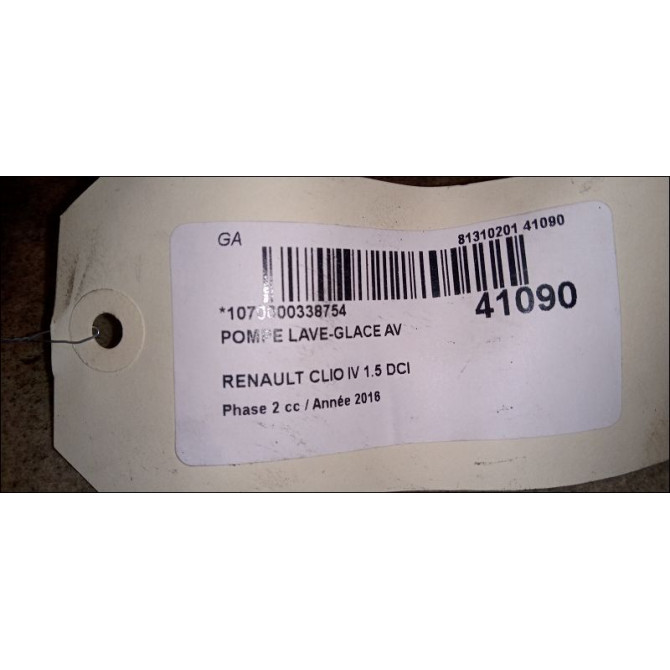 Pompe lave-glace avant occasion RENAULT CLIO IV Phase 2 08-2016->... 1.5 DCI 75ch 8200316568 3