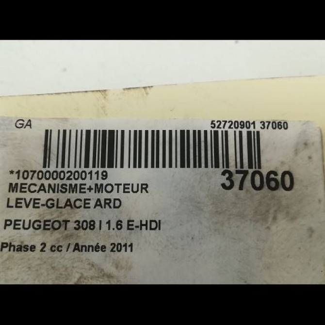Mecanisme+moteur leve-glace ard occasion PEUGEOT 308 I Phase 2 04-2011->12-2014 1.6 E-HDI 112ch 9224E2 3