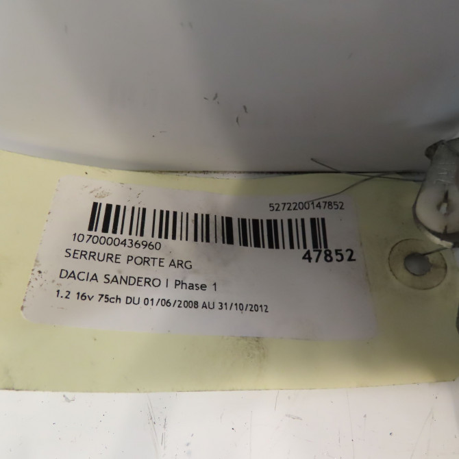 Serrure porte arg occasion DACIA SANDERO I Phase 1 06-2008->10-2012 1.2 16v 75ch 8200735244 4