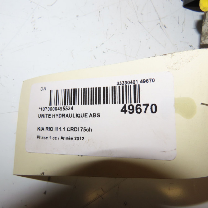 Unité hydraulique ABS occasion KIA RIO III Phase 1 06-2011->... 1.1 CRDI 75ch 589201W500 6