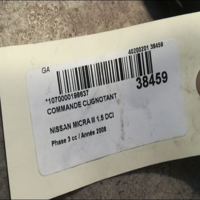 Commande clignotant occasion NISSAN MICRA III Phase 3 11-2007->11-2010 1.5 DCI 90ch 255409U01D 3