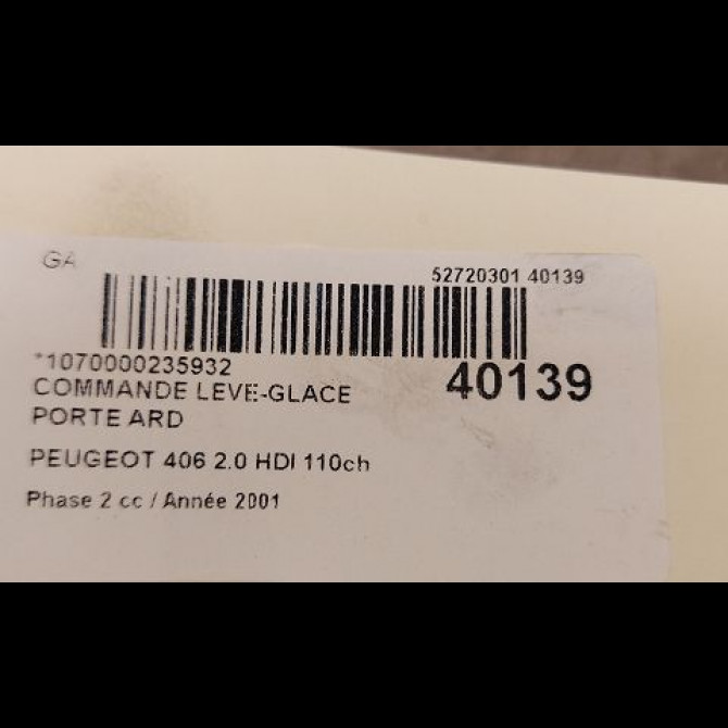 Commande leve-glace porte arrière droite occasion PEUGEOT 406 Phase 2 04-1999->04-2004 2.0 HDI 110ch 3
