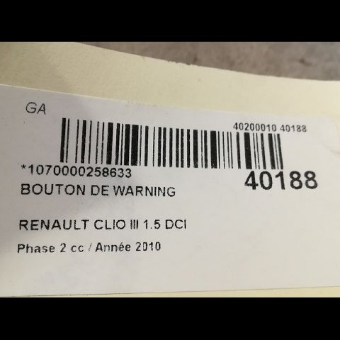 Bouton de warning occasion RENAULT CLIO III Phase 2 03-2009->12-2014 1.5 DCI 85ch 252103766R 2