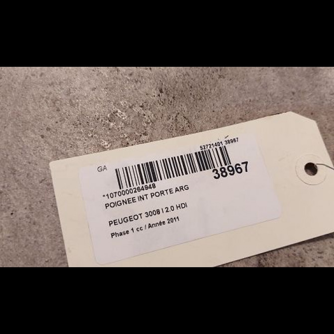 Poignee int porte arg occasion PEUGEOT 3008 I Phase 1 04-2009->12-2013 2.0 HDI 150ch 9143T1 2