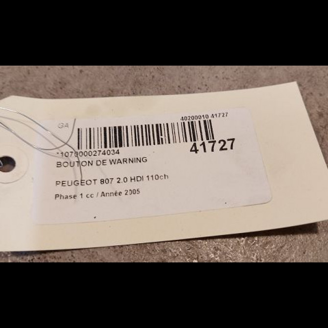 Bouton de warning occasion PEUGEOT 807 Phase 1 06-2002->12-2014 2.0 HDI 110ch 6554J8 2