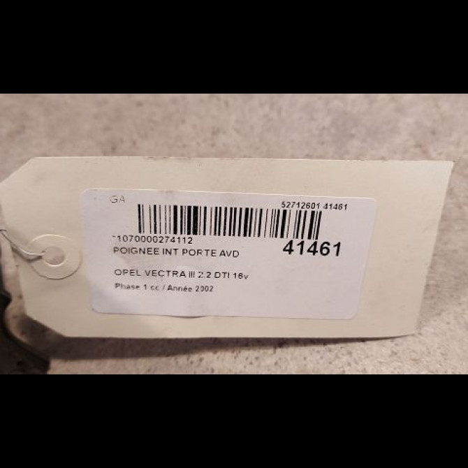 Poignee int porte avd occasion OPEL VECTRA III Phase 1 06-2002->10-2005 2.2 DTI 16v 125ch 2