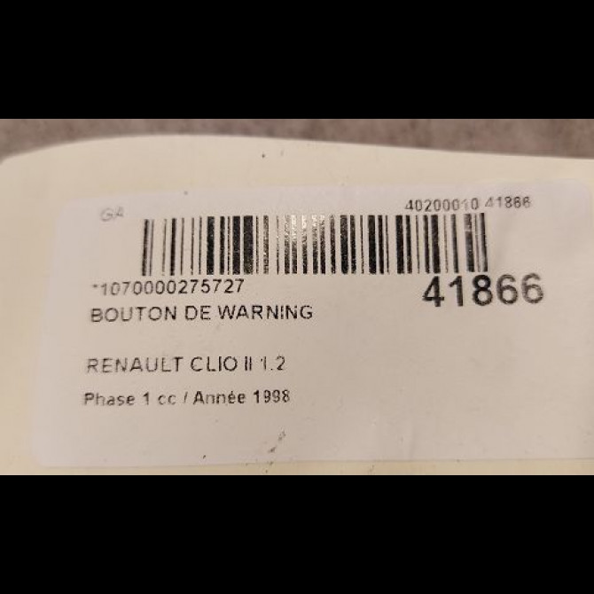 Bouton de warning occasion RENAULT CLIO II Phase 1 03-1998->06-2001 1.2 252904482R 2