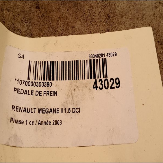 Pedale de frein occasion RENAULT MEGANE II Phase 1 09-2003->12-2005 1.5 DCI 80ch 8200705380 2