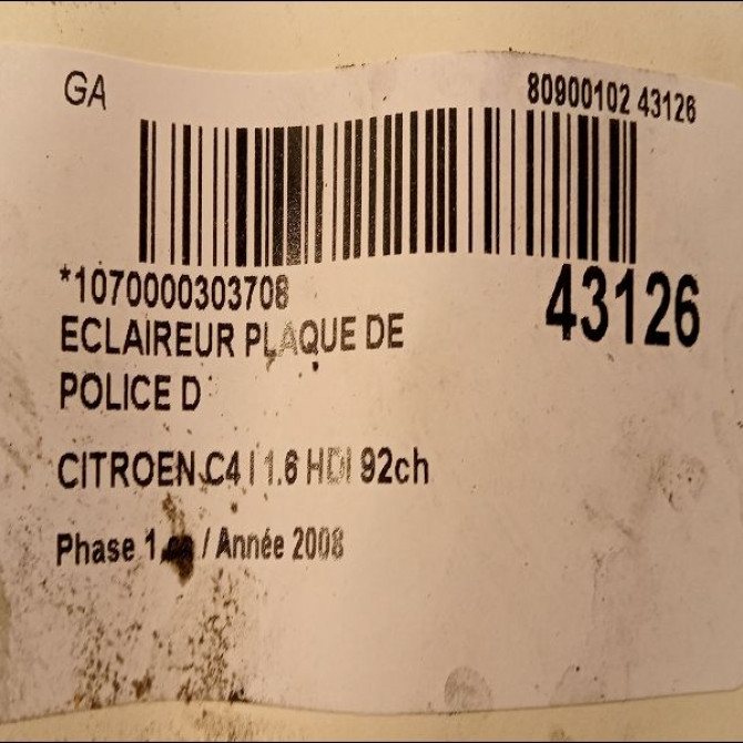 Eclaireur plaque de police d occasion CITROEN C4 I Phase 1 11-2004->07-2008 1.6 HDI 92ch 6340G9 2