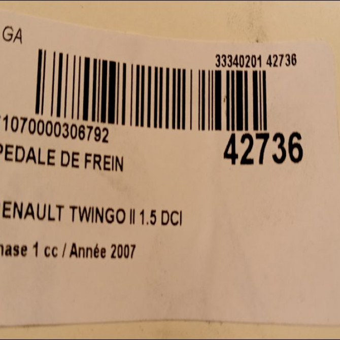 Pedale de frein occasion RENAULT TWINGO II Phase 1 06-2007->11-2011 1.5 DCI 65ch 2