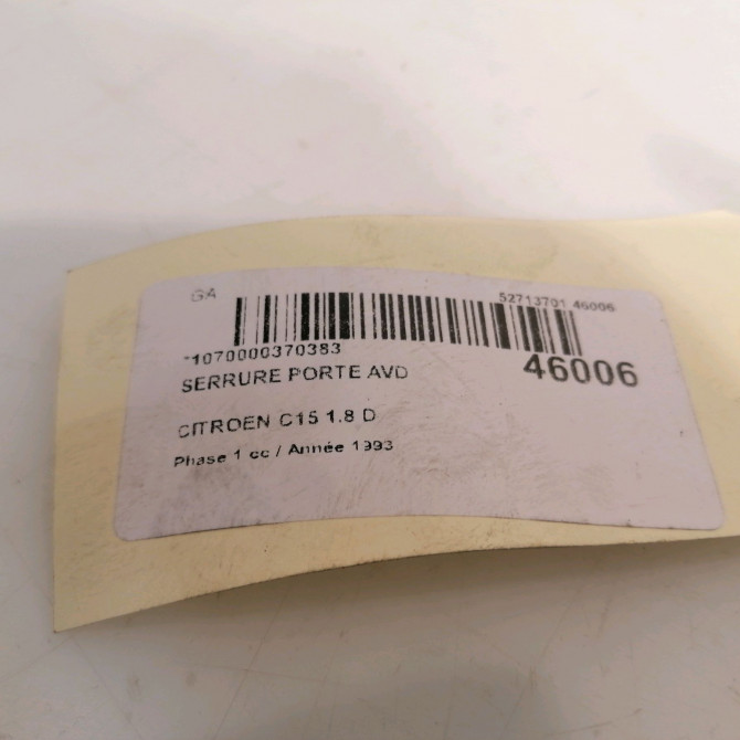 Serrure porte avd occasion CITROEN C15 Phase 1 07-1987->06-1996 1.8 D 95594781 4