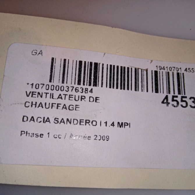 Ventilateur de chauffage occasion DACIA SANDERO I Phase 1 06-2008->10-2012 1.4 MPI 75ch 272106020R 4
