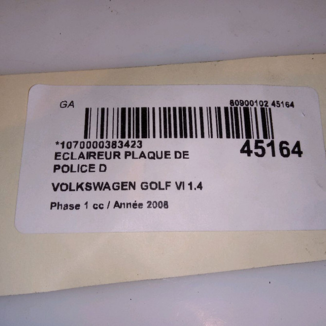 Eclaireur plaque de police d occasion VOLKSWAGEN GOLF VI Phase 1 10-2008->04-2013 1.4 TSI 16v 122ch 4