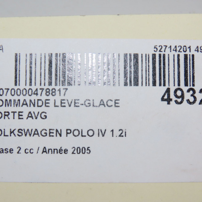 Commande lève-glace porte avant gauche occasion VOLKSWAGEN POLO IV Phase 2 05-2005->09-2009 1.2i 65ch 4
