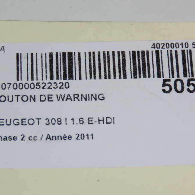 Bouton de warning occasion PEUGEOT 308 I Phase 2 04-2011->12-2014 1.6 E-HDI 112ch 5