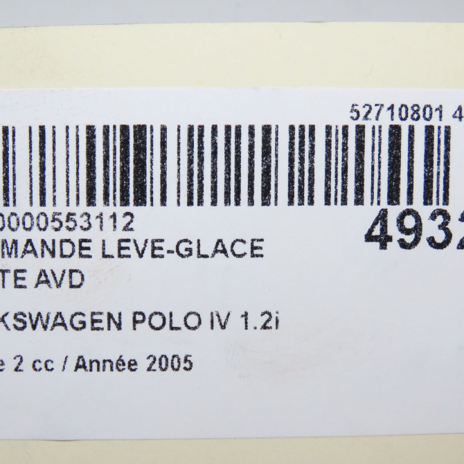Commande lève-glace porte avant droite occasion VOLKSWAGEN POLO IV Phase 2 05-2005->09-2009 1.2i 65ch 6Q09598569B9 4
