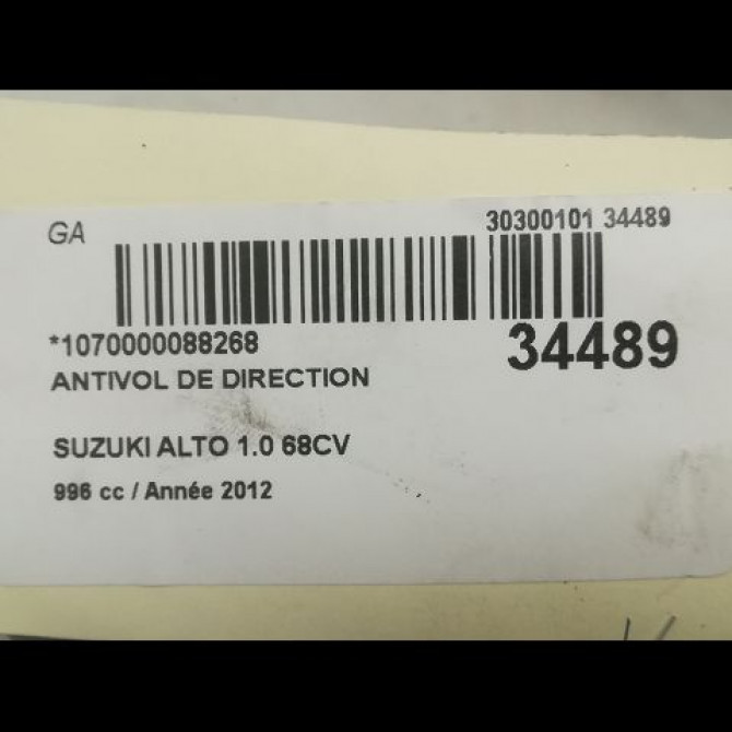 Antivol de direction occasion SUZUKI ALTO III Phase 1 01-2009->... 1.0i 37101M75J10000 4