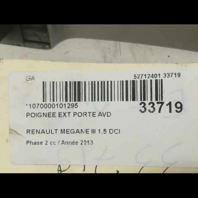 Poignee ext porte avd occasion RENAULT MEGANE III Phase 2 01-2012->06-2014 1.5 DCI 8v 110ch 806B02596R 3