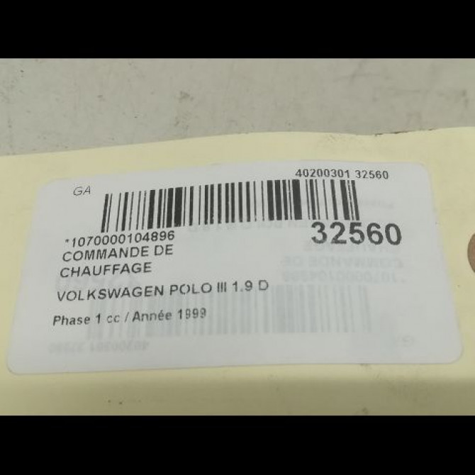 Commande de chauffage occasion VOLKSWAGEN POLO III Phase 1 10-1994->11-1999 1.9 D 3