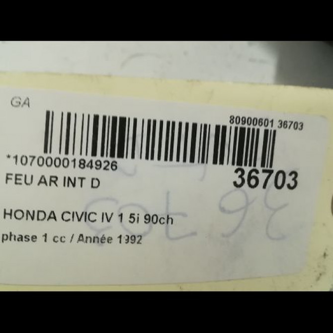 Feu arrière intérieur droit occasion HONDA CIVIC IV phase 1 11-1991->04-1996 1.5i 90ch 3