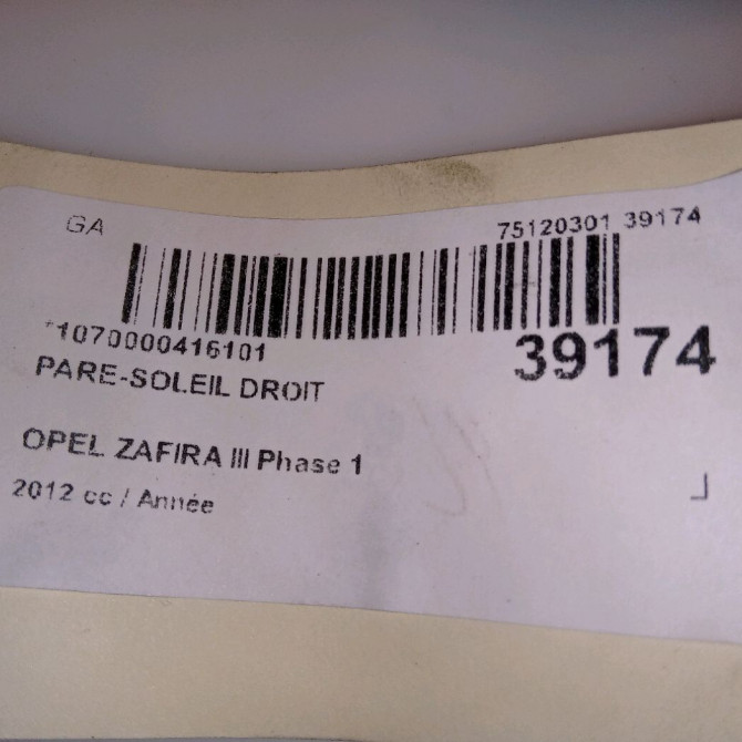 Pare-soleil droit occasion OPEL ZAFIRA III Phase 1 11-2011->... 13395043 4