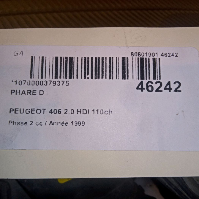 Phare droit occasion PEUGEOT 406 Phase 2 04-1999->04-2004 2.0 HDI 110ch 6205N0 4