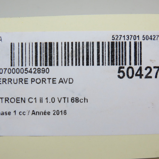 Serrure porte avd occasion CITROEN C1 II Phase 1 06-2014->... 1.0 VTI 68ch B000846780 6