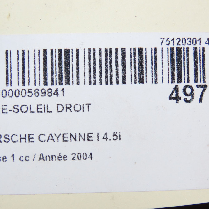 Pare-soleil droit occasion PORSCHE CAYENNE I Phase 1 11-2003->12-2006 4.5i 450ch 955731148035L6 4