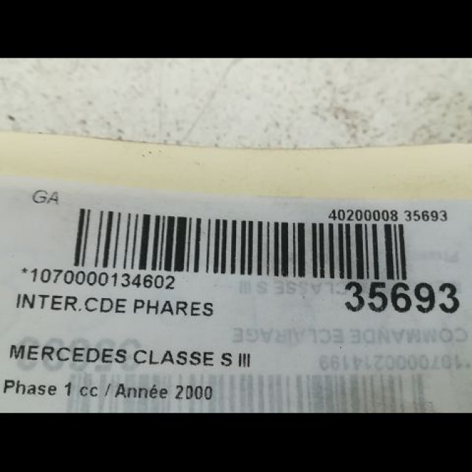 Interrupteur commande de phares occasion MERCEDES CLASSE S III Phase 1 10-1998->09-2005 S600 367ch 22054501047241 3