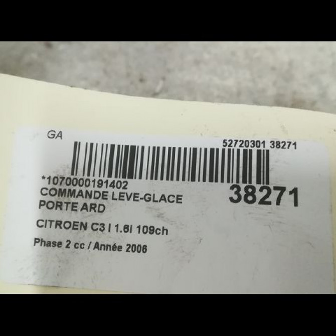 Commande leve-glace porte arrière droite occasion CITROEN C3 I Phase 2 10-2005->12-2010 1.6i 109ch 3