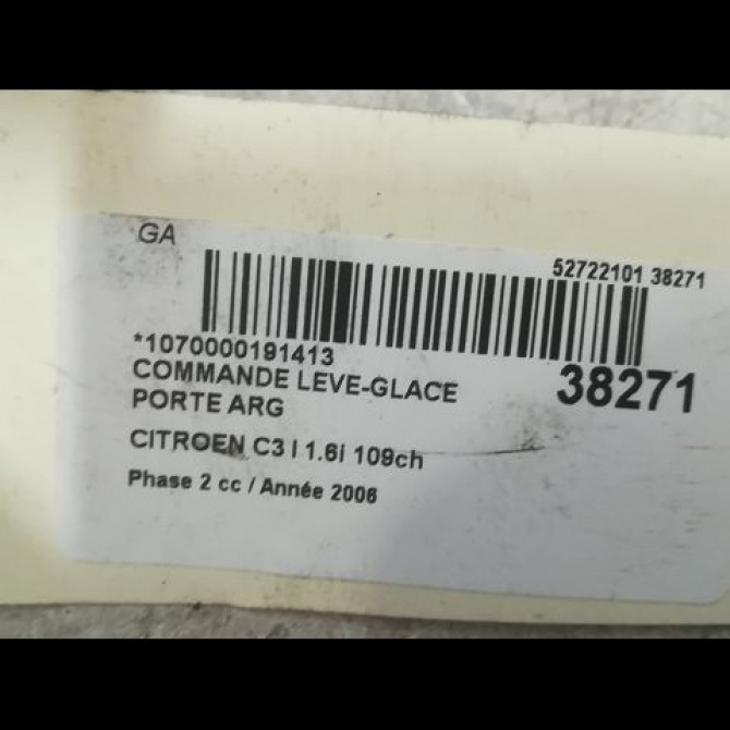 Commande leve-glace porte arrière gauche occasion CITROEN C3 I Phase 2 10-2005->12-2010 1.6i 109ch 3