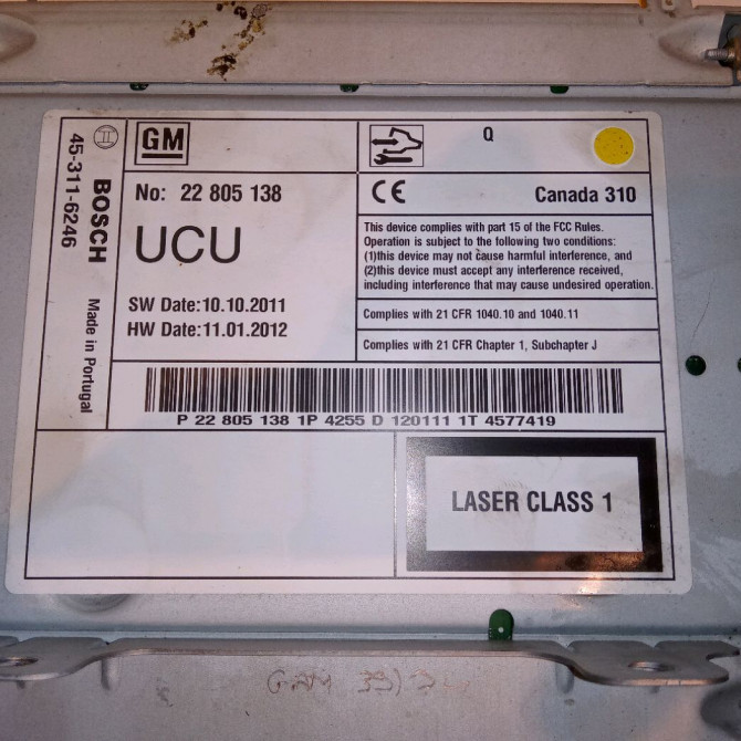 Autoradio occasion OPEL ZAFIRA III Phase 1 11-2011->... 22836293 6