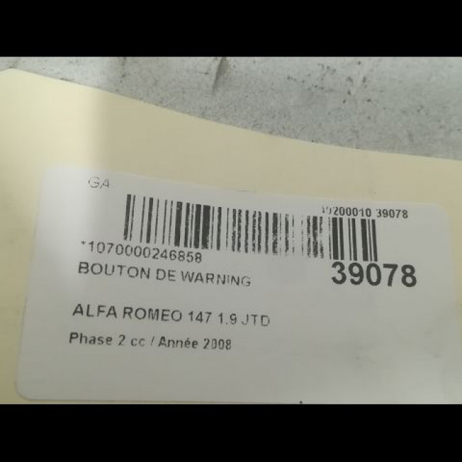 Bouton de warning occasion ALFA ROMEO 147 Phase 2 09-2004->10-2010 1.9 JTD 115ch 3