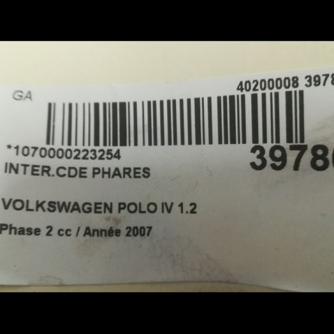 Interrupteur commande de phares occasion VOLKSWAGEN POLO IV Phase 2 05-2005->09-2009 1.2 65ch 6Q0953513F9B9 3