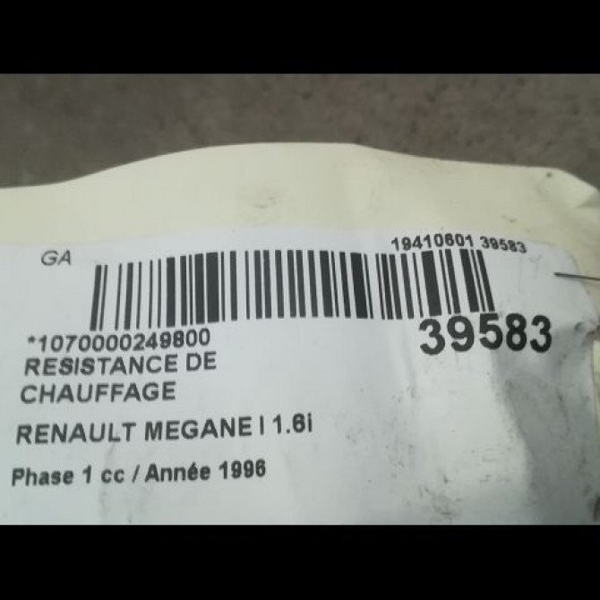 Resistance de chauffage occasion RENAULT MEGANE I Phase 1 11-1995->03-1999 1.6i 7701040562 2